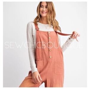Red Bean Linen Button Down Jumpsuit